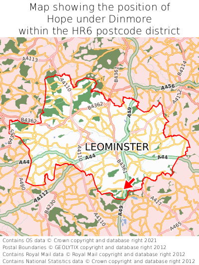 Map showing location of Hope under Dinmore within HR6