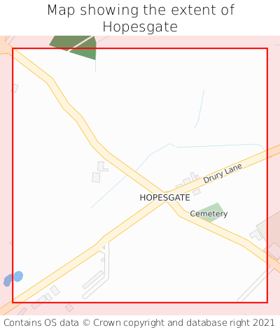 Map showing extent of Hopesgate as bounding box