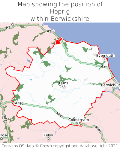 Map showing location of Hoprig within Berwickshire