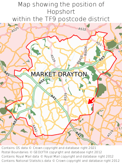Map showing location of Hopshort within TF9