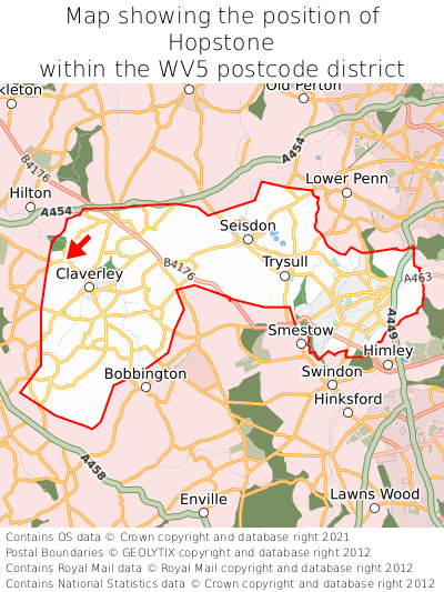 Map showing location of Hopstone within WV5