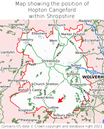 Map showing location of Hopton Cangeford within Shropshire