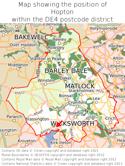 Map showing location of Hopton within DE4