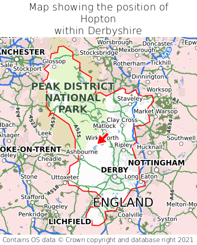 Map showing location of Hopton within Derbyshire