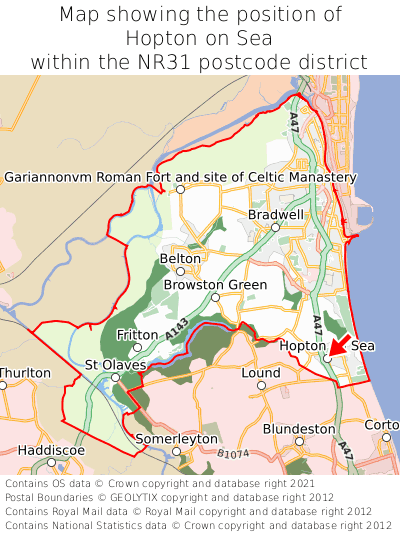 Map showing location of Hopton on Sea within NR31