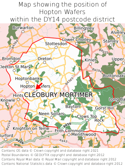 Map showing location of Hopton Wafers within DY14