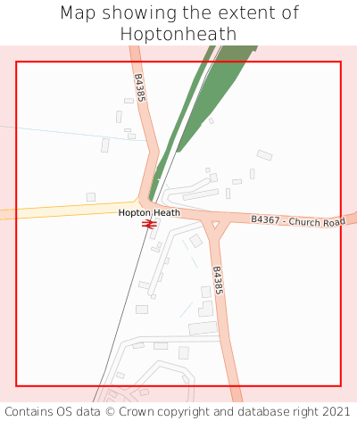 Map showing extent of Hoptonheath as bounding box