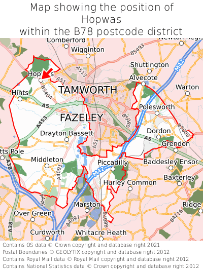 Map showing location of Hopwas within B78