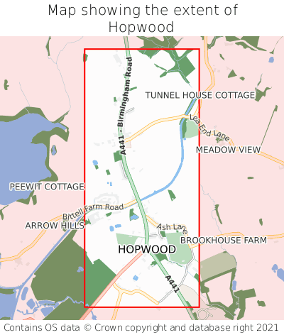 Map showing extent of Hopwood as bounding box