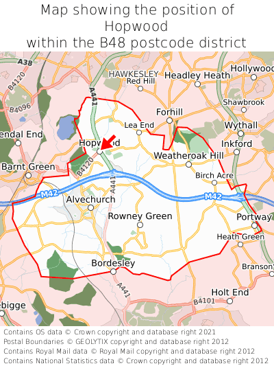Map showing location of Hopwood within B48