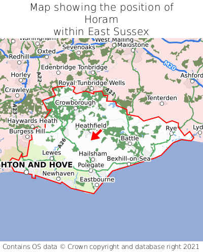 Map showing location of Horam within East Sussex
