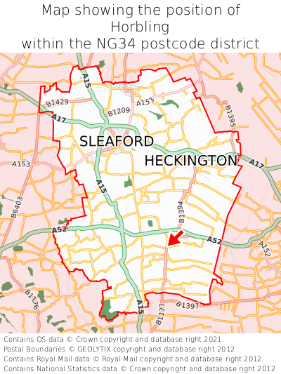 Map showing location of Horbling within NG34