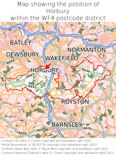 Map showing location of Horbury within WF4