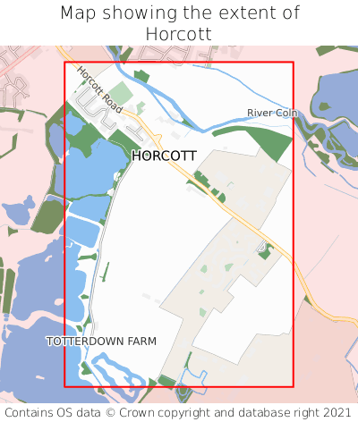 Map showing extent of Horcott as bounding box