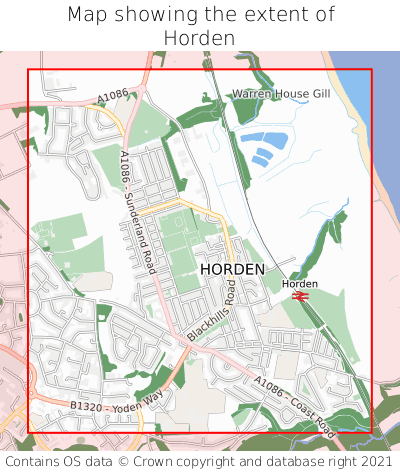 Map showing extent of Horden as bounding box
