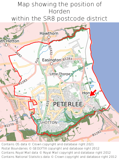 Map showing location of Horden within SR8