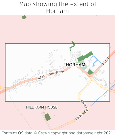 Map showing extent of Horham as bounding box
