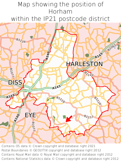 Map showing location of Horham within IP21