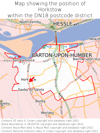 Map showing location of Horkstow within DN18