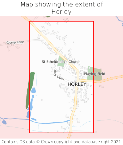 Map showing extent of Horley as bounding box