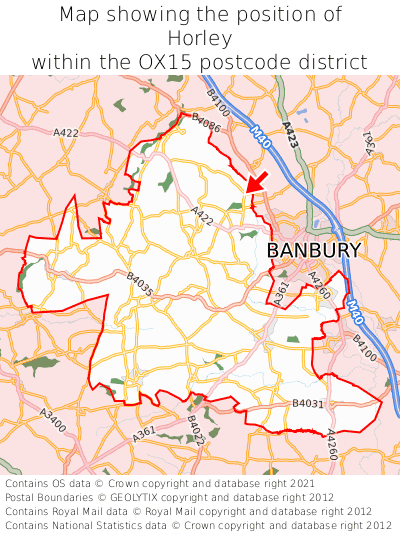 Map showing location of Horley within OX15