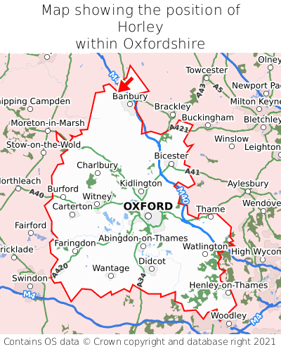 Map showing location of Horley within Oxfordshire