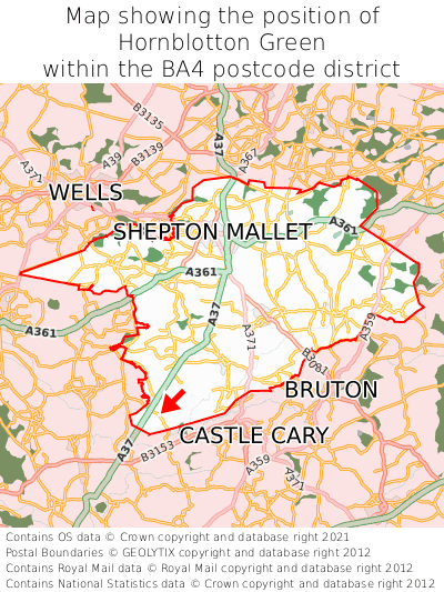 Map showing location of Hornblotton Green within BA4