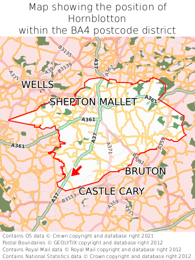 Map showing location of Hornblotton within BA4