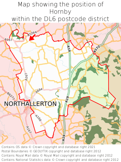 Map showing location of Hornby within DL6