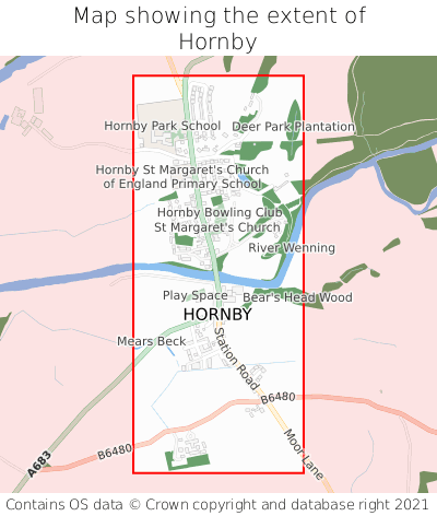 Map showing extent of Hornby as bounding box