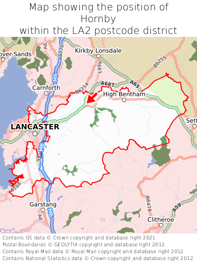 Map showing location of Hornby within LA2