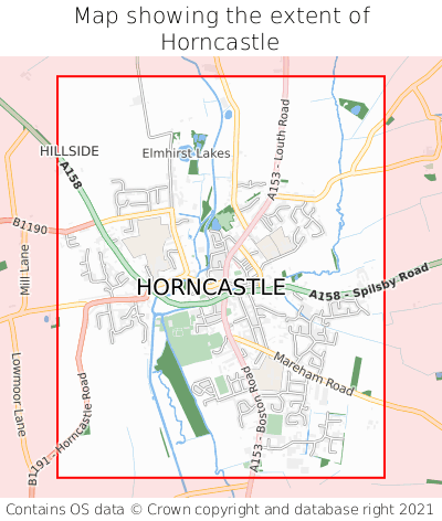 Map showing extent of Horncastle as bounding box