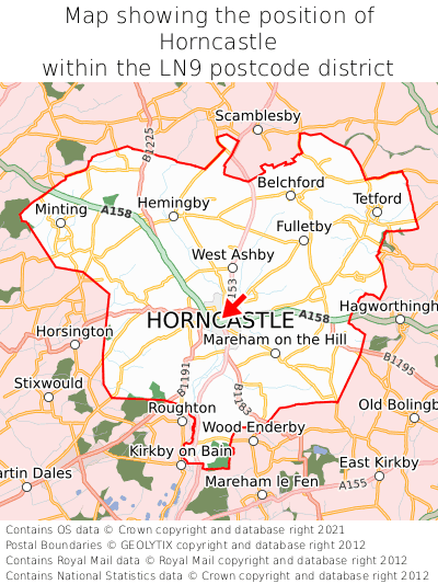 Map showing location of Horncastle within LN9