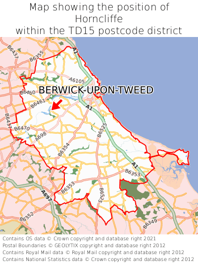 Map showing location of Horncliffe within TD15