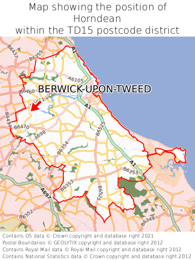 Map showing location of Horndean within TD15