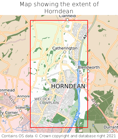 Map showing extent of Horndean as bounding box