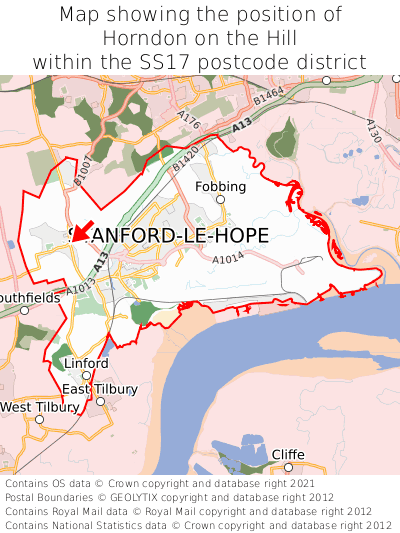 Map showing location of Horndon on the Hill within SS17