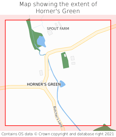 Map showing extent of Horner's Green as bounding box