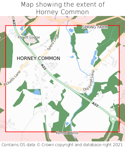Map showing extent of Horney Common as bounding box