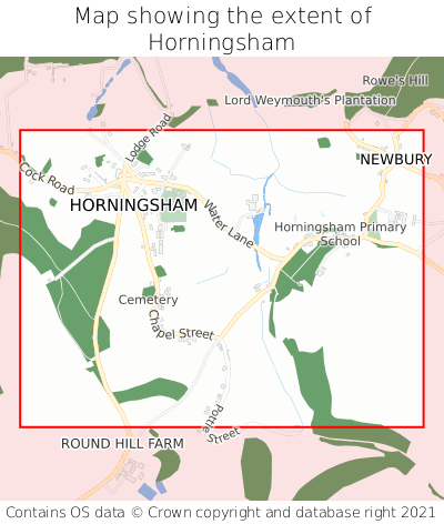 Map showing extent of Horningsham as bounding box