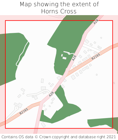 Map showing extent of Horns Cross as bounding box
