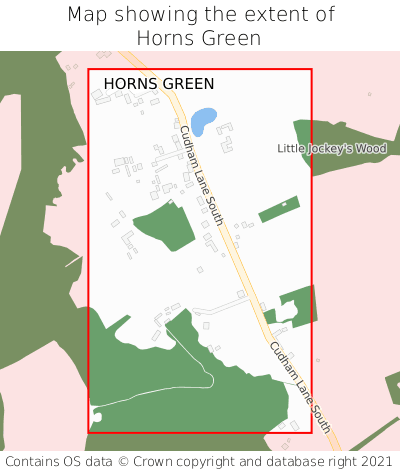 Map showing extent of Horns Green as bounding box