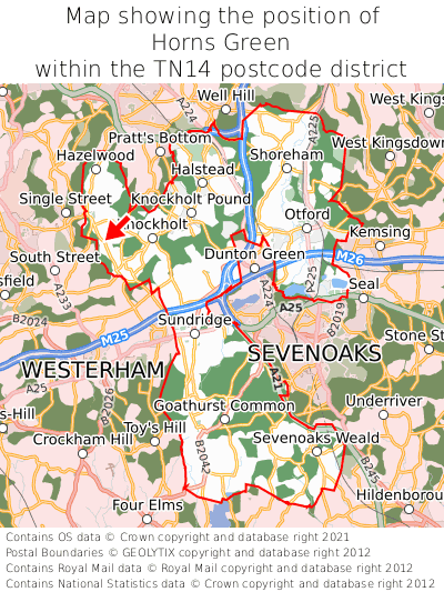 Map showing location of Horns Green within TN14