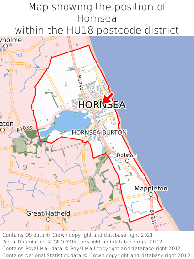 Map showing location of Hornsea within HU18