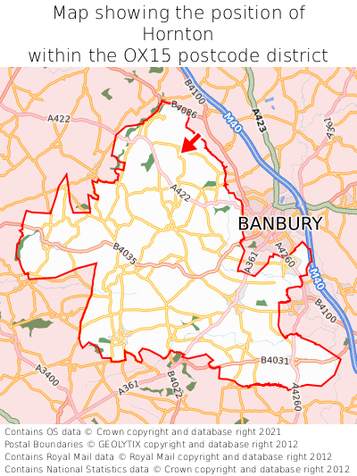 Map showing location of Hornton within OX15