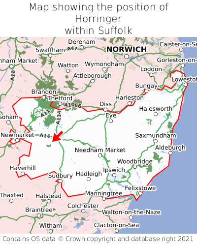 Map showing location of Horringer within Suffolk