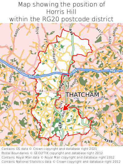 Map showing location of Horris Hill within RG20