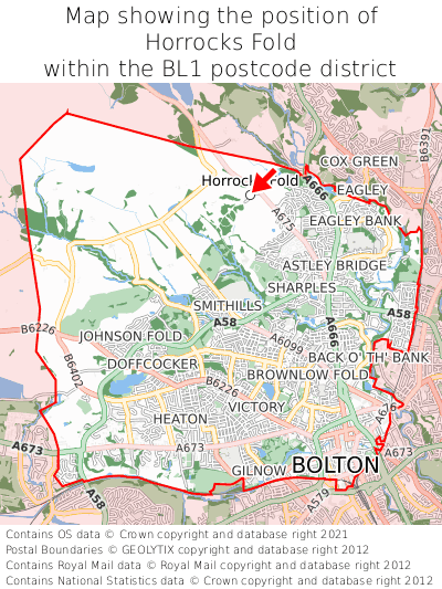 Map showing location of Horrocks Fold within BL1