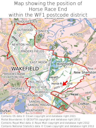 Map showing location of Horse Race End within WF1