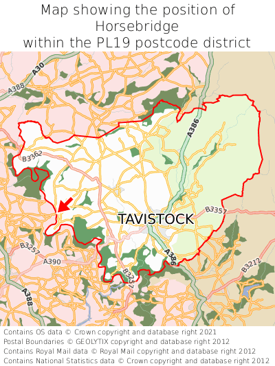 Map showing location of Horsebridge within PL19